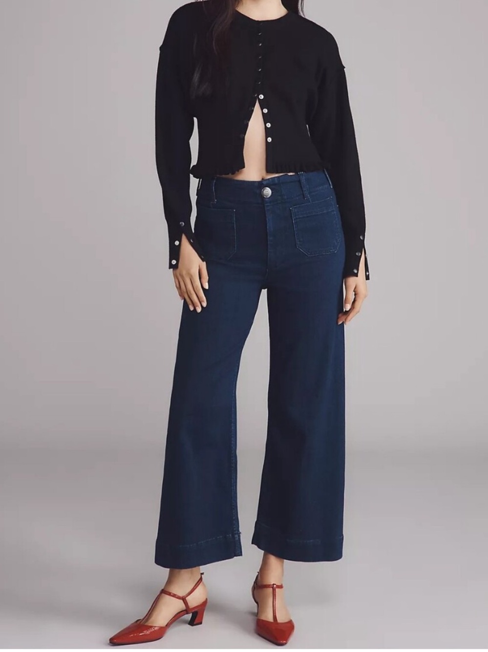 Maeve Colette Crop High-Rise Wide-Leg Jeans 24 Dark Denim Wash Sz 26